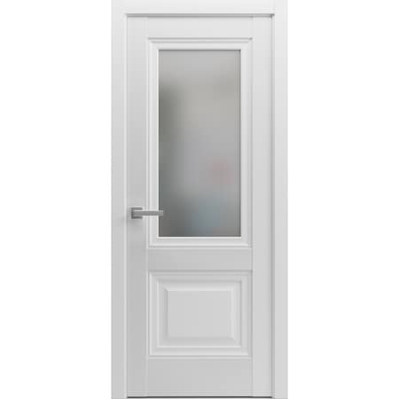 Sartodoors Solid French Door 30 x 84in, White Silk W/ Frosted Glass, Single Regular Panel Frame Trims Handle LUCIA8822ID-WS-3084